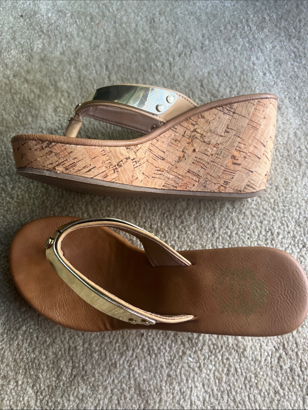 Juicy Couture Wedge Thong Sandals with Gold Accent.  view description before